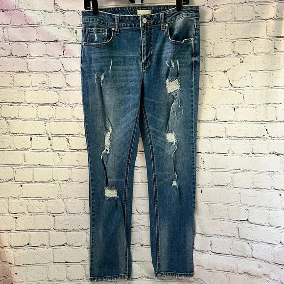 Altar’d State Denim Jeans Distressed Straight Leg Medium Wash Size 30 - Picture 1 of 7